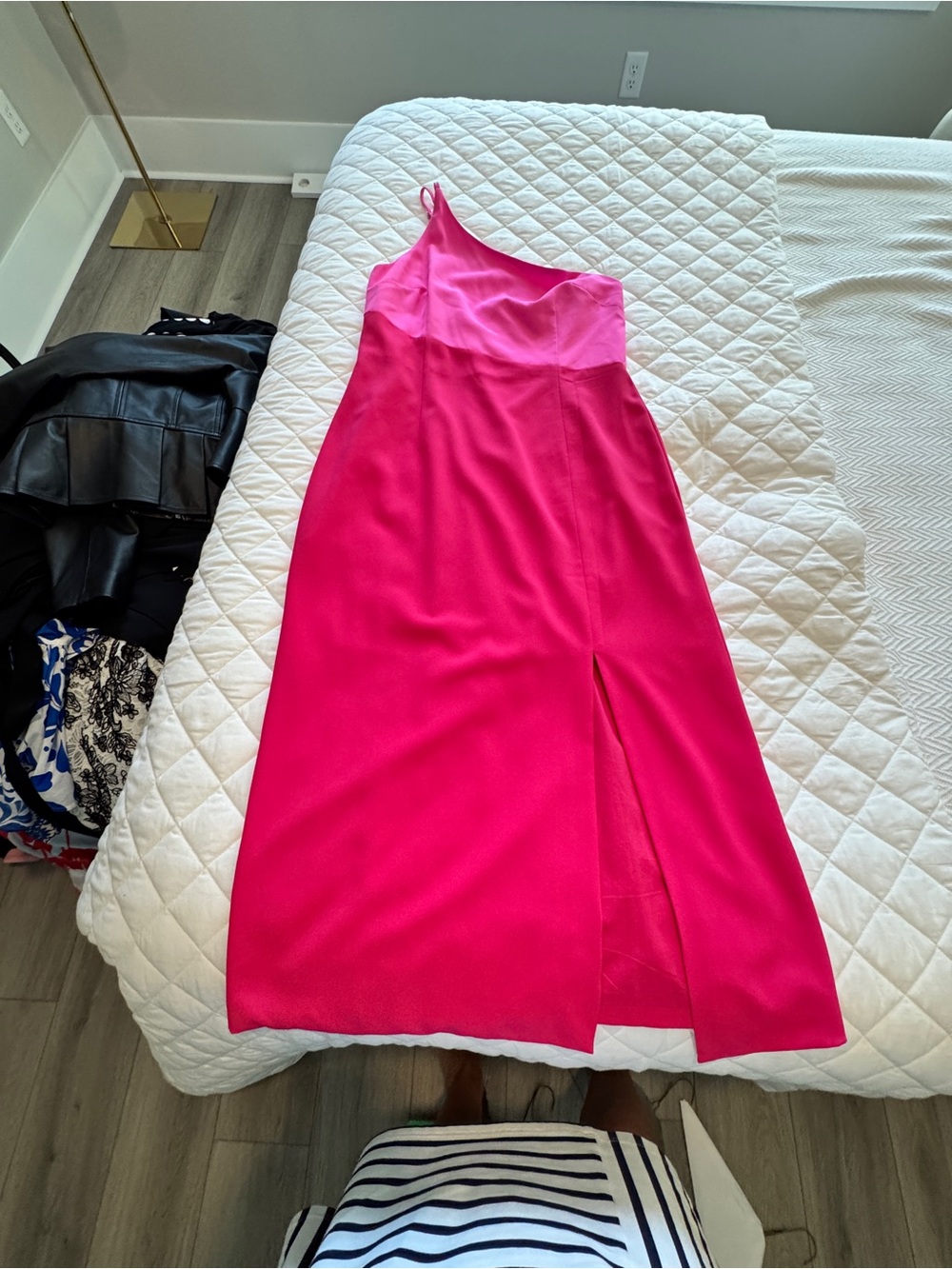 Petal & Pup One-Shoulder Hot Pink Midi Dress with Side Slit